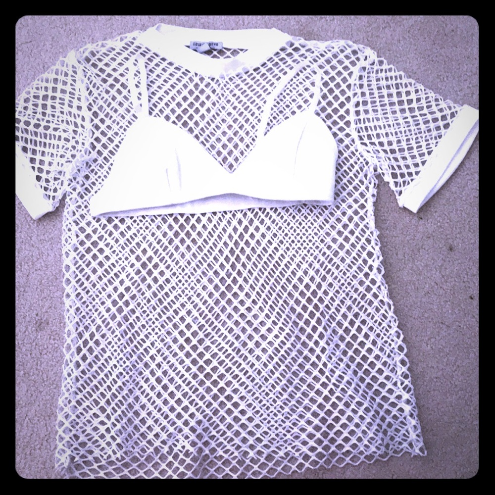 White mesh shirt w/ matching bralette
